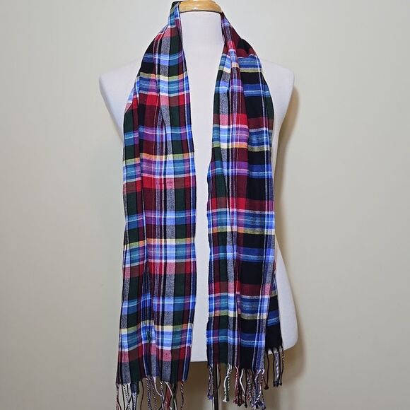 Polo Ralph Lauren Unisex Plaid Cotton Scarf Fringe Multicolor Preppy Academia - Picture 5 of 11